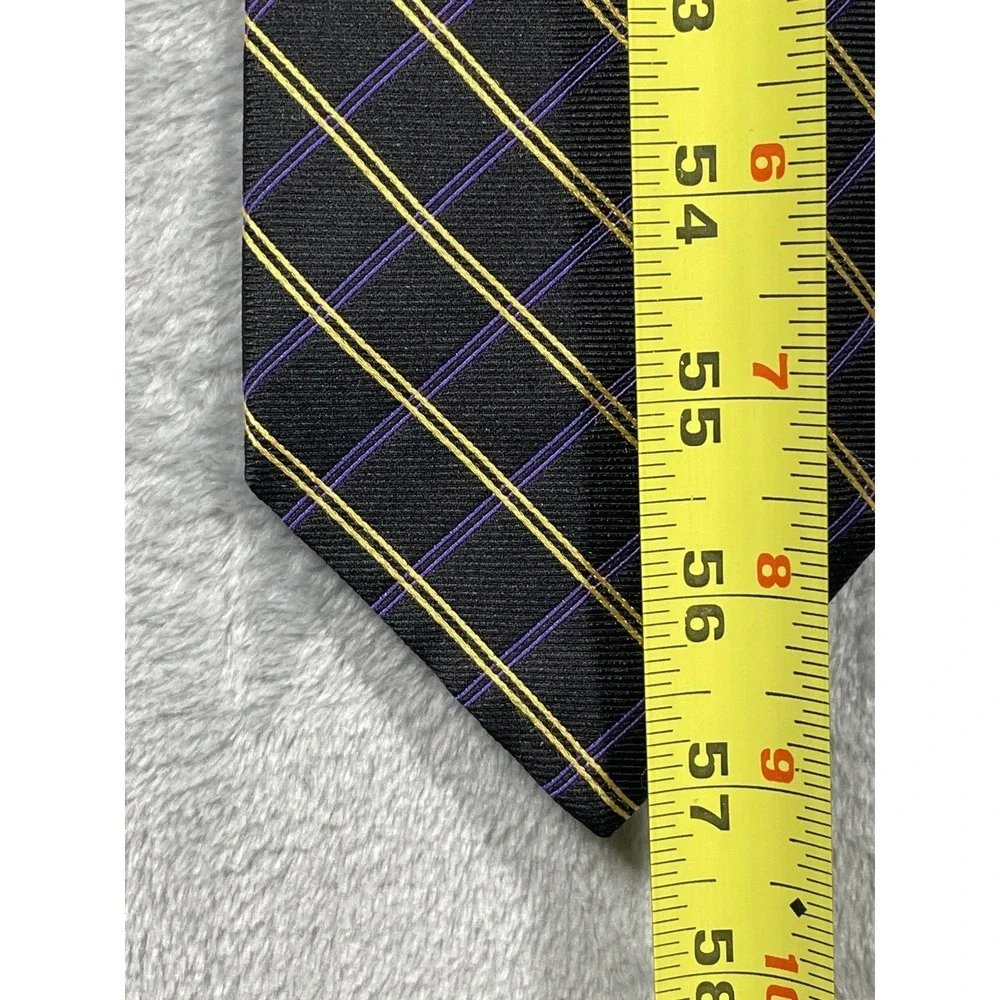 Lauren Ralph Lauren Mens Silk Tie Black Gold Purple Plaid Hand Finished USA Made